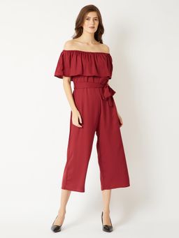 Miss Chase - Maroon Off Shoulder Jumpsuit