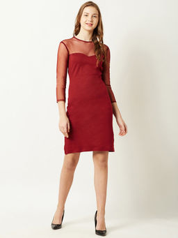 Miss Chase - Maroon Knee-Long Shift Dress