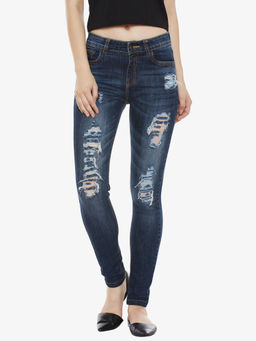Miss Chase - Women's Navy Blue Skinny Fit High Rise Regular Length Denim Stretchable Jeans