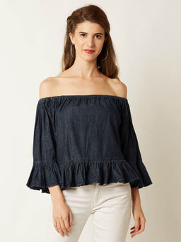Miss Chase - Navy Blue Solid Bardot Top