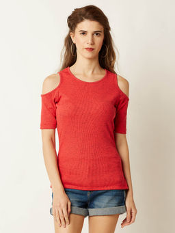 Miss Chase - Coral Cold Shoulder Top
