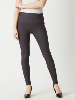 Miss Chase - Women's Dark Grey Solid High Waist Regular Length Patch Pocket Jeggings