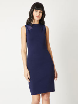 Miss Chase - Navy Blue Bodycon Knee-Long Dress
