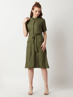 Miss Chase - Olive Solid Dress