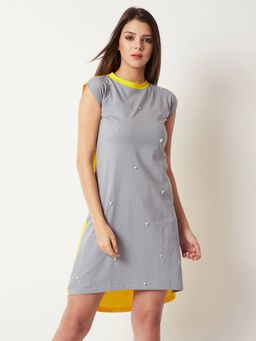 Miss Chase - Yellow & Grey Mini Shift Dress