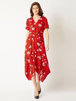 Miss Chase - Red Wrap Midi Dress