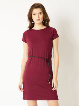 Miss Chase - Maroon Shift T-Shirt Dress