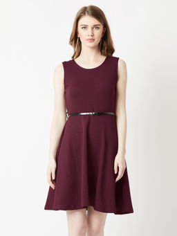 Miss Chase - Wine Red Knee-Long Skater Dress
