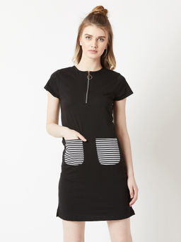 Miss Chase - Black Twill Tape Detailing Mini Shift Dress