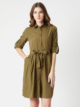 Miss Chase - Olive Green Shirt Dress