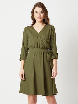 Miss Chase - Olive Green Wrap Dress