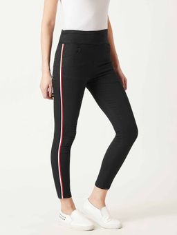 Miss Chase - Women's Black Super Skinny High Rise Twill Tape Denim Stretchable Jeggings