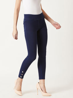 Miss Chase - Navy Blue Skinny Fit High Rise Regular Length Denim Stretchable Jeggings