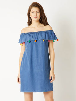Miss Chase - Blue Solid Mini Dress