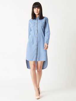 Miss Chase - Blue Solid Knee Length Dress