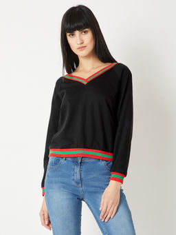 Miss Chase - Black Boxy Ribbed Sweatshirt