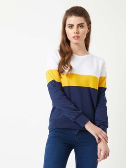 Miss Chase - Women's Multicolored With A Navy Blue Base Color block Sweatshirt