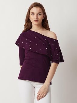 Miss Chase - Magenta One shoulder Top