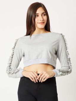 Miss Chase - Grey Ruffled Crop Top