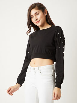 Miss Chase - Black Pearl Detailing Boxy Crop Top