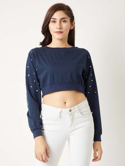 Miss Chase - Navy Blue Boxy Crop Top