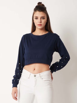 Miss Chase - Navy Blue Boxy Crop Top