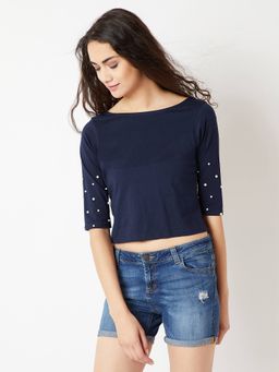 Miss Chase - Navy Blue Crop Top