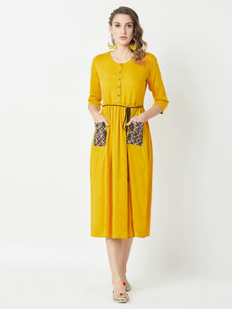 Miss Chase - Mustard Belted Midi Dress