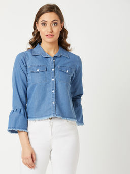 Miss Chase - Light Blue Gathered Crop Jacket