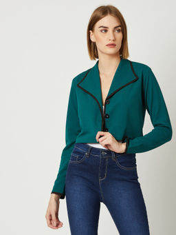 Miss Chase - Green Cropped Piping Detailing Jacket