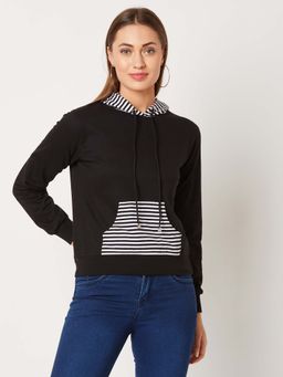Miss Chase - Black Round Neck Hoodies and Sweatshirt