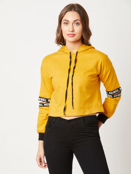 Miss Chase - Mustard Hooded Cropped Sweatshirt