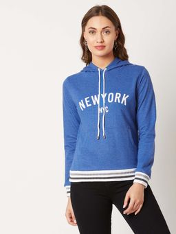 Miss Chase - Blue Hooded Hoodies and Sweatshirt