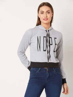 Miss Chase - Grey Hooded Hoodies and Sweatshirt