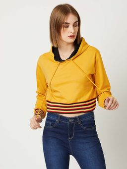 Miss Chase - Mustard Hooded Hoodies and Sweatshirt