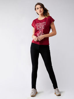 Miss Chase - Maroon Boxy Regular T-Shirt