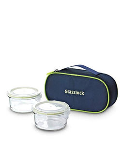 Glasslock - Airtight Break Resistant Food Storage Container,Round,400 ml set of 2,with Bag