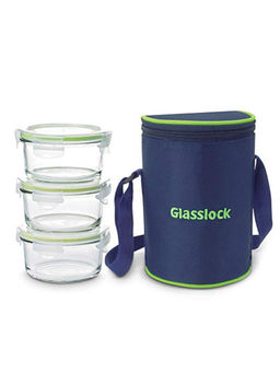 Glasslock - Airtight Break Resistant Food Storage Container,Round, 400 ml set of 3,with Bag