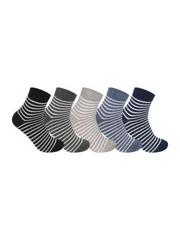 Supersox - Multicolor Striped Compact Combed Cotton Ankle Length Office Wear Socks (Pack of 5)