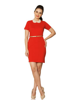 Miss Chase - Red Round Neck Short Sleeves T-shirt Dress