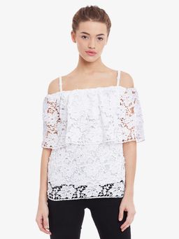 Miss Chase - White Embroidered Bardot Top