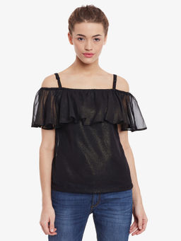 Miss Chase - Black Solid Bardot Top