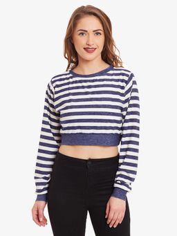 Miss Chase - Blue & Off-White Striped Crop Top