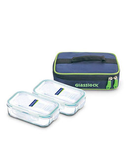 Glasslock - Airtight Break Resistant Storage Container,Rectangle,400 ml set of 2,with Bag