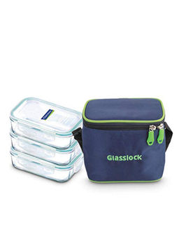 Glasslock - Airtight Break Resistant Storage Container,Rectangle 400 ml set of 3,with Bag