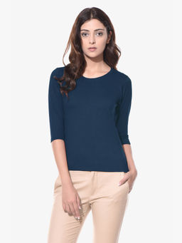 Miss Chase - Navy Blue Solid T-Shirt