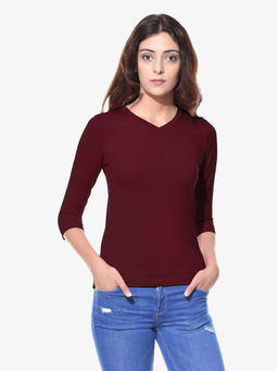 Miss Chase - Maroon Solid T-Shirt