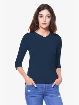 Miss Chase - Navy Blue Solid T-Shirt