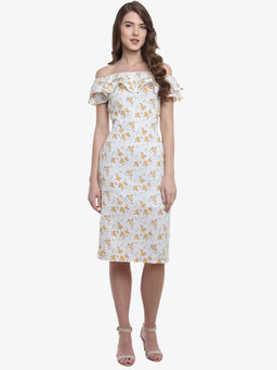 Miss Chase - Women Multicolored Off-Shoulder Sleeveless Knee-Length Ruffled Bardot Shift Dress