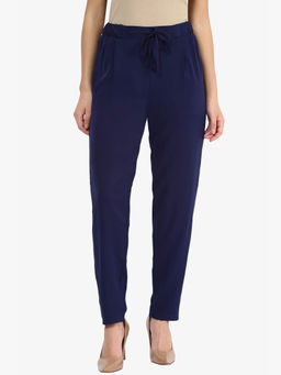 Miss Chase - Navy Blue Solid Pant